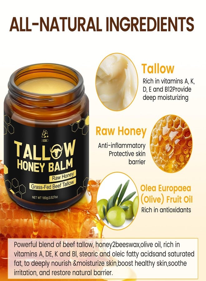 AOAO Tallow Honey Balm for Face & Body, Moisturizer with Organic Grass-Fed Beef Tallow & Raw Wild Honey, Not Diluted, Natural Hydration, Soothes & Nourishes Dry, Sensitive, Cracked Skin, 3.527oz - Image 3